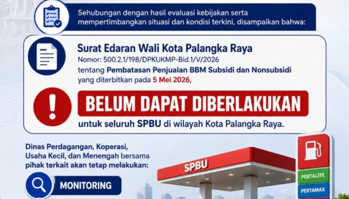 Pemko Palangka Raya Tangguhkan Aturan Pembatasan BBM di SPBU