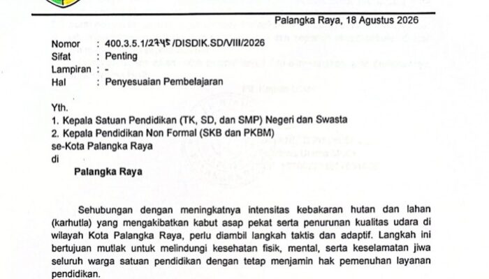 Kabut Asap Meningkat, Disdik Palangka Raya Sesuaikan Pembelajaran di Sekolah