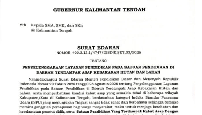 Kabut Asap Makin Pekat, Siswa di Kalteng Mulai Belajar dari Rumah Hari Ini